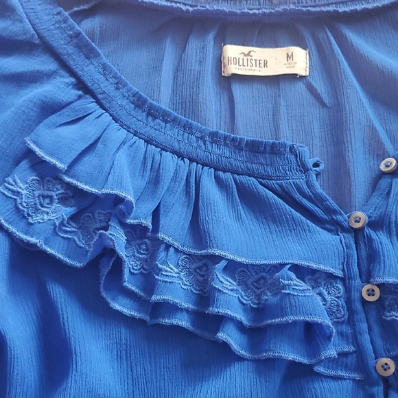 Royal Blue Sheer Ruffle Top - Picture 7 of 9